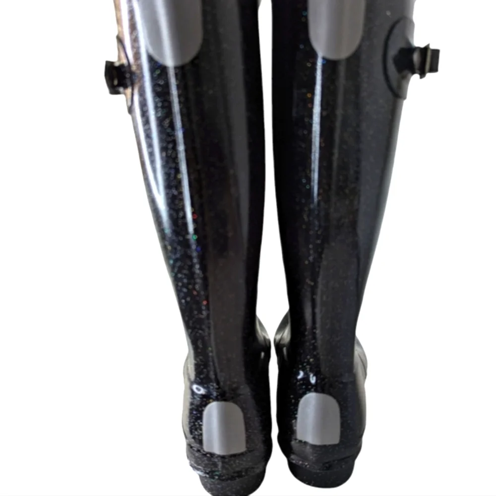 Hunter Girls Original Tall Rain Boots Starcloud Glitter Black Big Kids Size 5